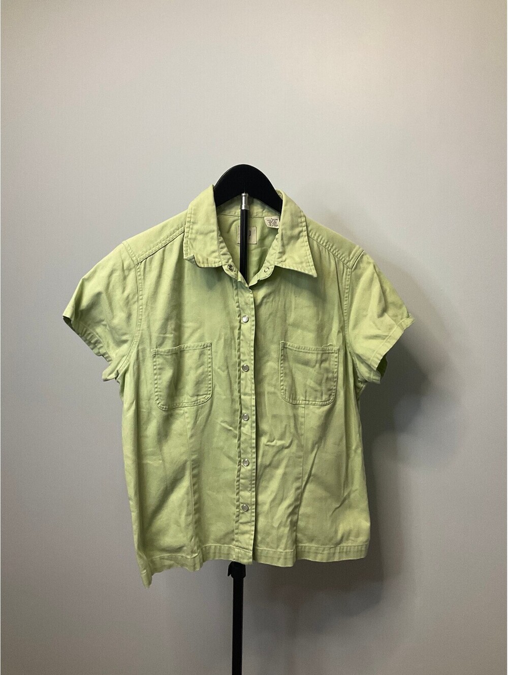 GAP Light Green Button Front Shirt Women's Large Short Sleeve Utility Top